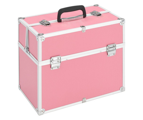 Куфар за гримове, 37x24x35 см, розов, алуминий