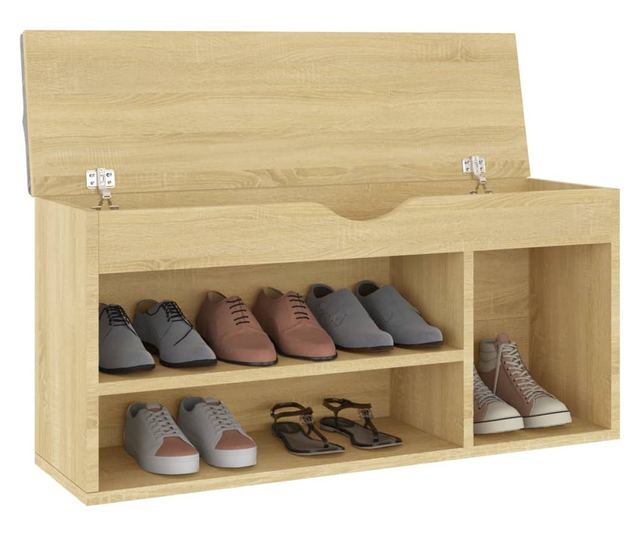 Bancheta pantofar cu perna, stejar sonoma, 104x30x49 cm, PAL