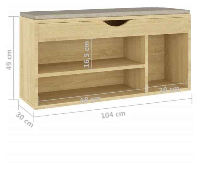 Bancheta pantofar cu perna, stejar sonoma, 104x30x49 cm, PAL