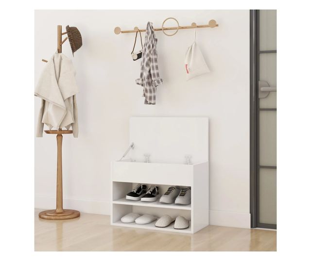 Bancheta pantofar, alb, 60x30x45 cm, PAL