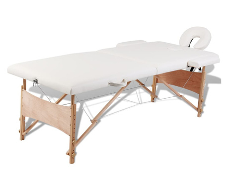 Zložljiva masažna miza 2 coni z lesenim okvirjem kremno bela