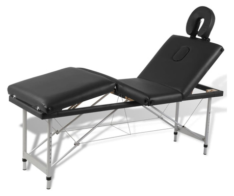 Črna zložljiva masažna miza s 4 območji in aluminjastim okvirjem