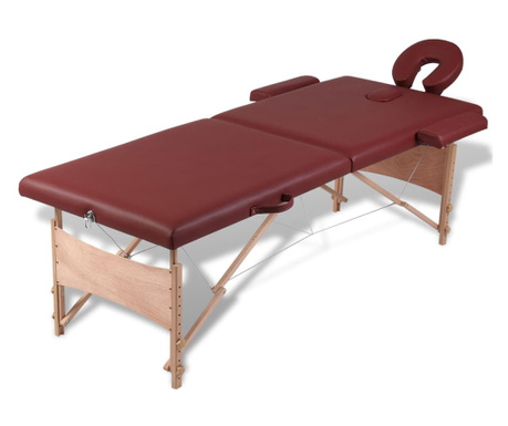 Červený skládací masážní stůl se 2 zónami a dřevěným rámem