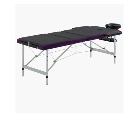 3-conska zložljiva masažna miza aluminij črna in vijolična