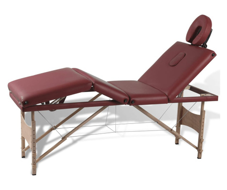 Červený skládací masážní stůl se 4 zónami a dřevěný rám
