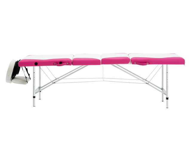 4-conska zložljiva masažna miza aluminij bele in roza barve