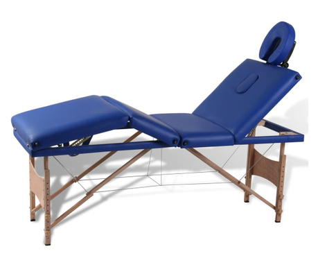 Zložljiva masažna miza 4 cone z lesenim okvirjem modra