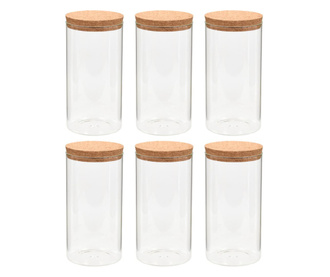 Стъклени буркани за съхранение с коркови капаци, 6 бр, 1400 мл