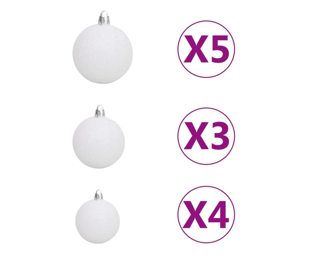 Set pom de Crăciun subțire cu LED-uri și globuri, roșu, 180 cm