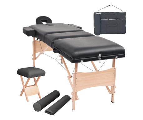 3zónový skládací masážní stůl a stolička tloušťka 10 cm černé