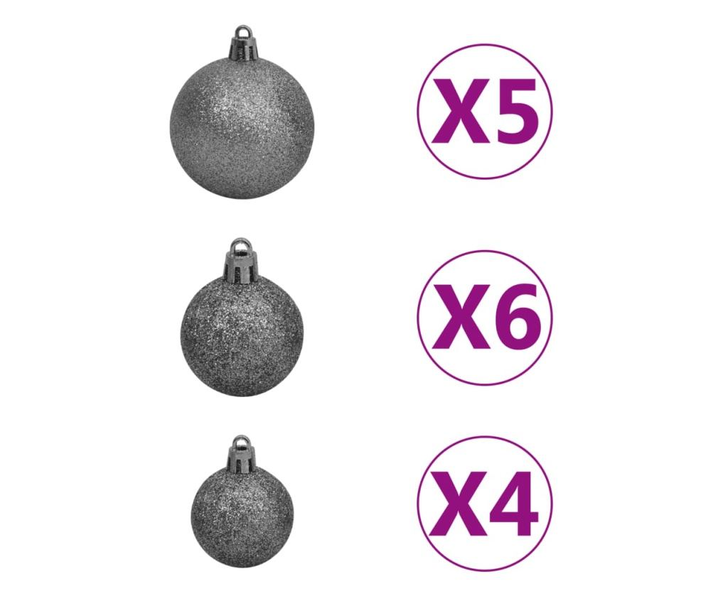 Set globuri Crăciun cu vârf & 150 LED-uri 61 piese alb & gri - 7