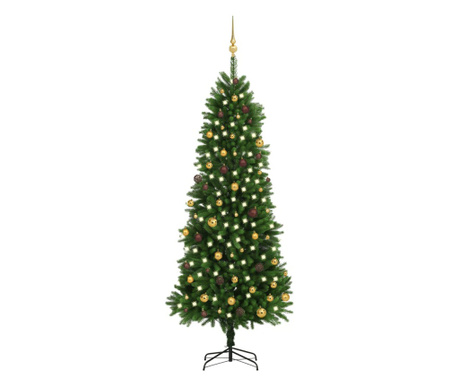 zöld fél műkarácsonyfa LED-ekkel és gömbszettel 240 cm