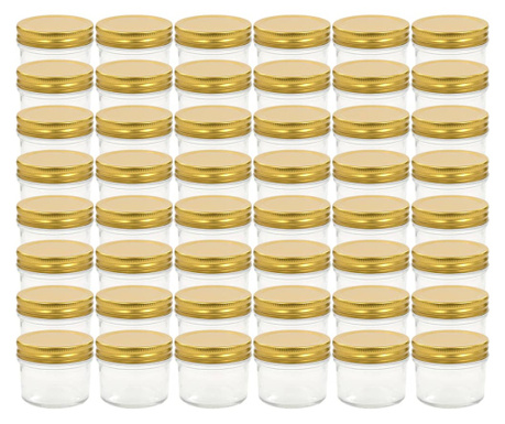 Стъклени буркани за сладко със златисти капачки, 48 бр, 110 мл