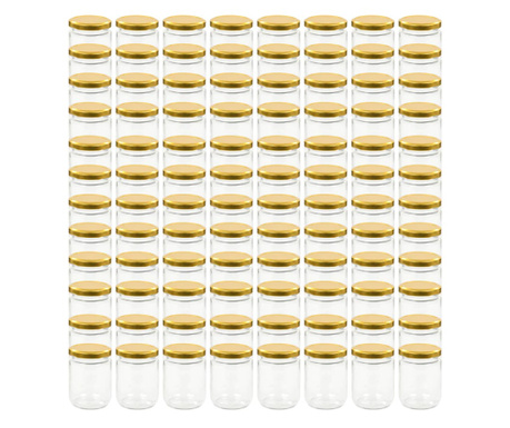 Стъклени буркани за сладко със златисти капачки, 96 бр, 230 мл