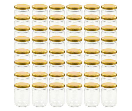 Стъклени буркани за сладко със златисти капачки, 48 бр, 230 мл
