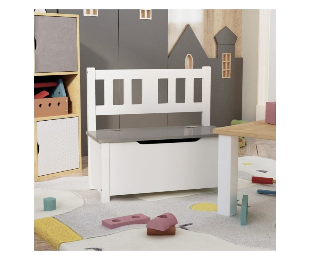 Dječja klupa za pohranu bijelo-siva 60 x 30 x 55 cm MDF - 3