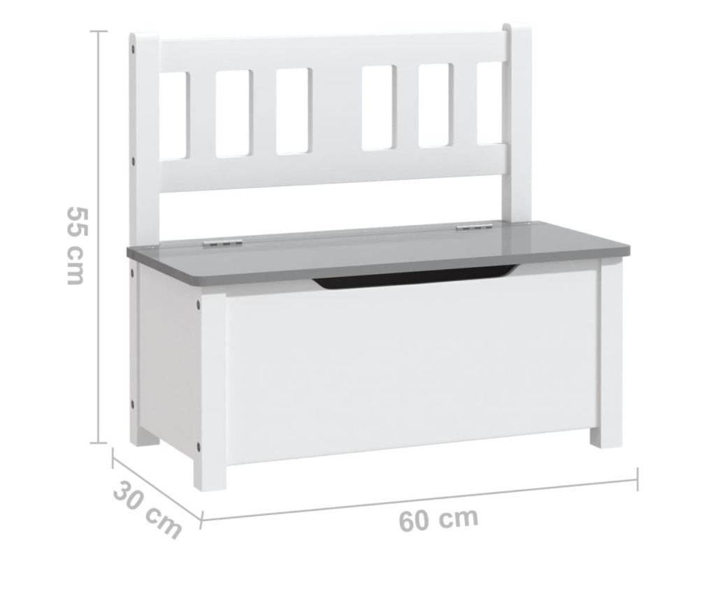 Dječja klupa za pohranu bijelo-siva 60 x 30 x 55 cm MDF - 13