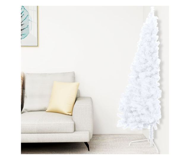 Umělý vánoční půl stromek s LED a sadou koulí bílý 210 cm