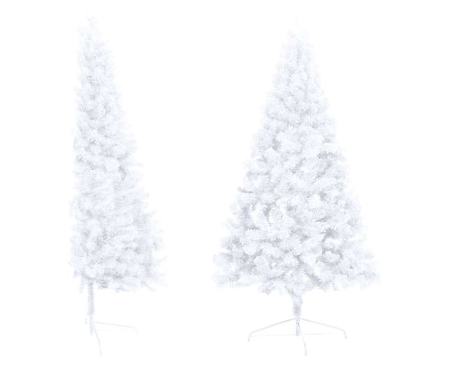 Umělý vánoční půl stromek s LED a sadou koulí bílý 210 cm