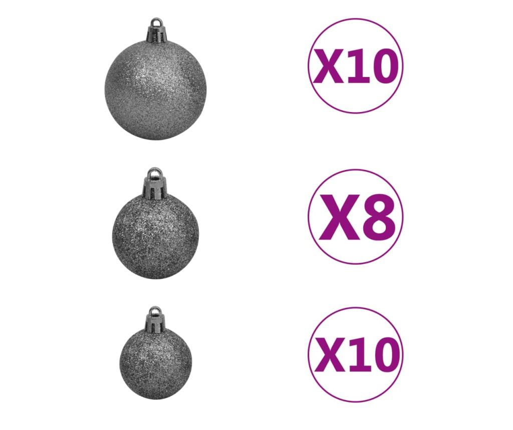 Set božićnih kuglica s topperom i 300 LED dioda, 120 komada, bijele i sive - 8