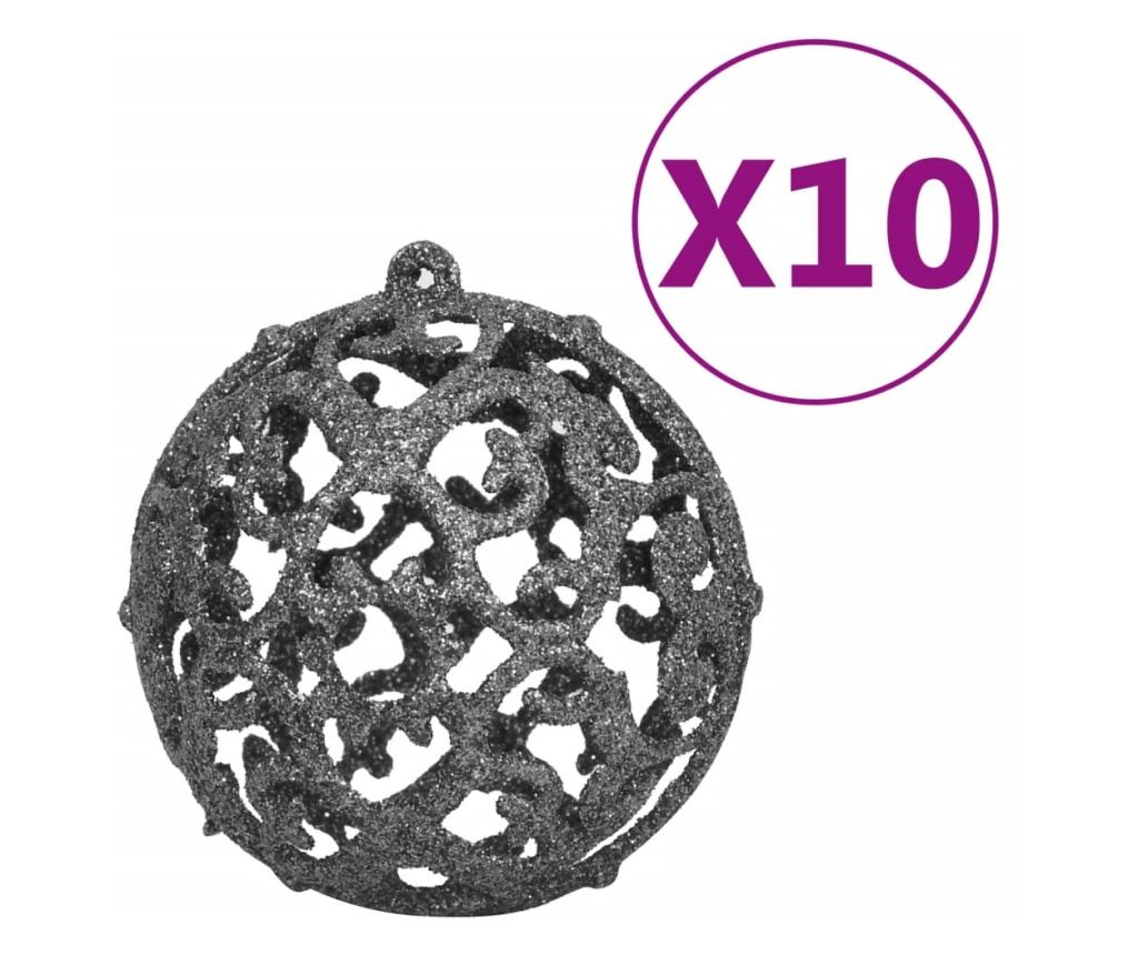 Set božićnih kuglica s topperom i 300 LED dioda, 120 komada, bijele i sive - 6