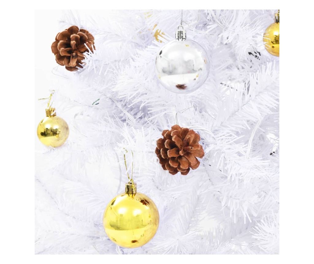 Umjetno božićno drvce s kuglicama i LED svjetlima bijelo 210 cm - 12