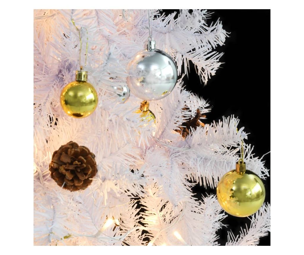 Umjetno božićno drvce s kuglicama i LED svjetlima bijelo 210 cm - 14