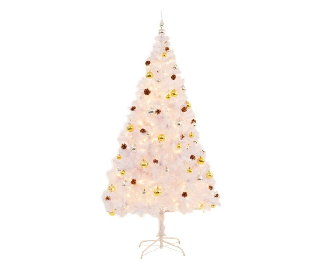 Umjetno božićno drvce s kuglicama i LED svjetlima bijelo 210 cm - 3