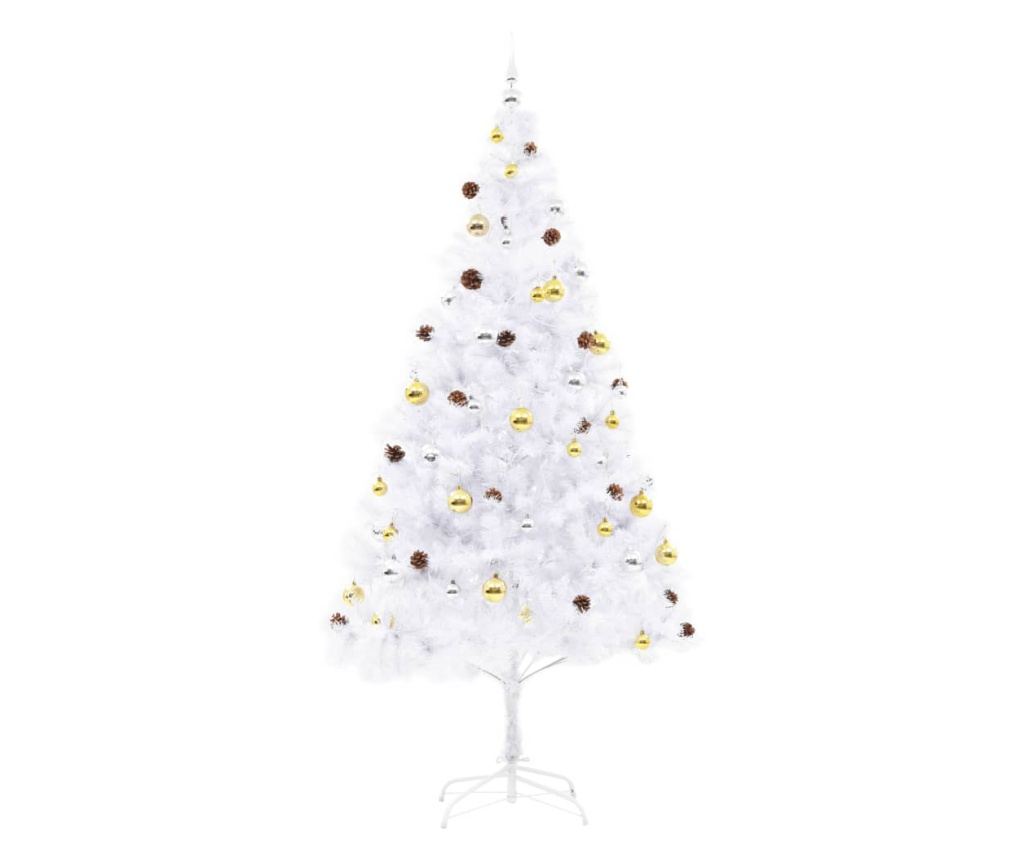 Umjetno božićno drvce s kuglicama i LED svjetlima bijelo 210 cm - 5