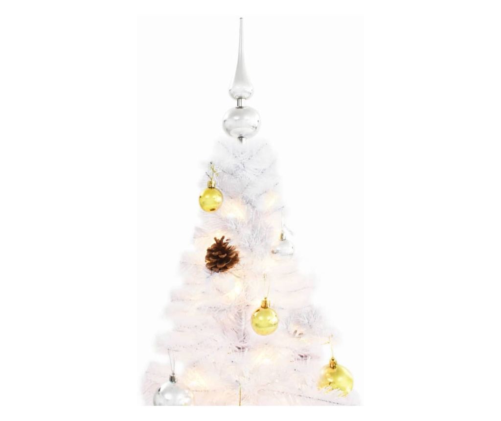Umjetno božićno drvce s kuglicama i LED svjetlima bijelo 210 cm - 9