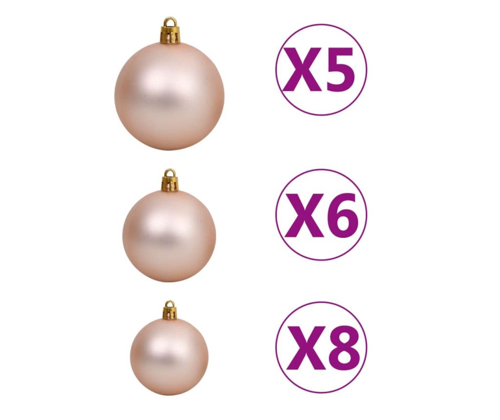 Božićni set kuglica s vrhom i 150 LED svjetala 61 komad ružičasto zlatni - 7