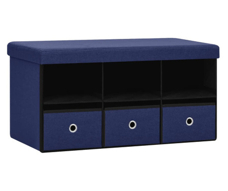 Сгъваема пейка за съхранение, синя, 76x38x38 см, изкуствен лен