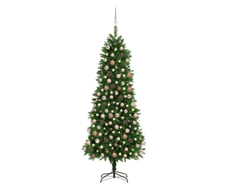 zöld fél műkarácsonyfa LED-ekkel és gömbszettel 240 cm