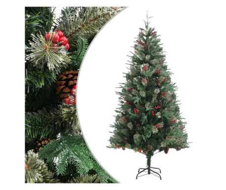 Коледна елха с шишарки, зелена, 225 см, PVC и PE