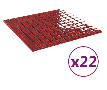 Плочки тип мозайка, 22 бр, червено, 30х30 см, стъкло