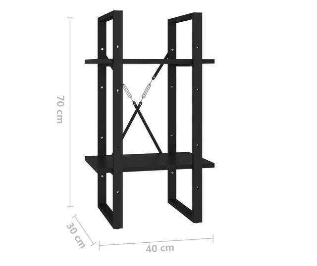 kétszintes fekete forgácslap könyvszekrény 40 x 30 x 70 cm