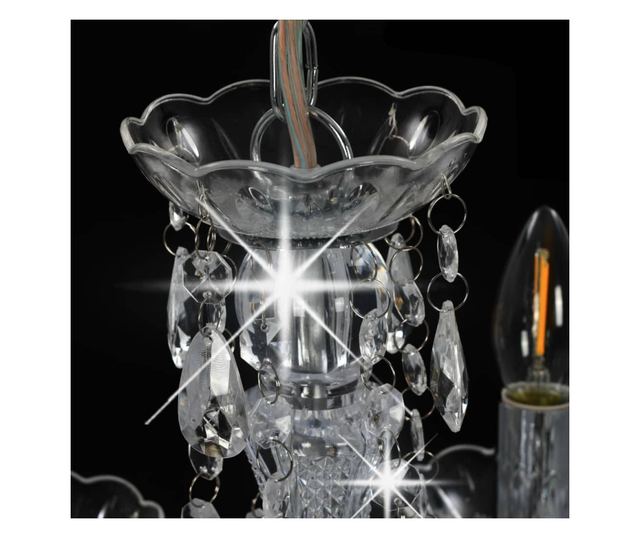 Candelabru cu mărgele de cristal, argintiu, rotund, 5 x E14