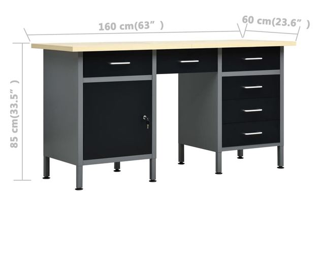 Banc de lucru cu patru panouri de perete si doua dulapuri