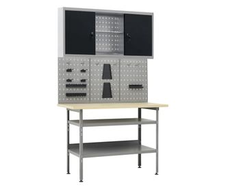 Banc de lucru cu trei panouri de perete si un dulap