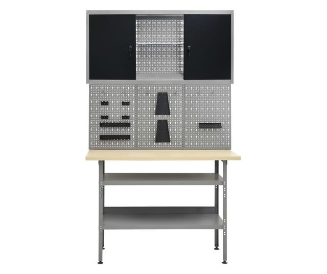 Banc de lucru cu trei panouri de perete si un dulap