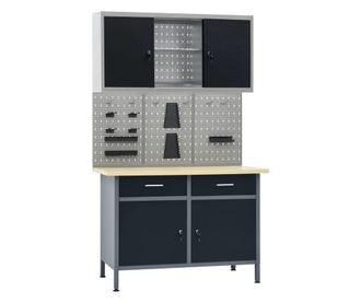 Banc de lucru cu trei panouri de perete si un dulap