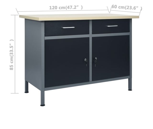 Banc de lucru cu trei panouri de perete si un dulap