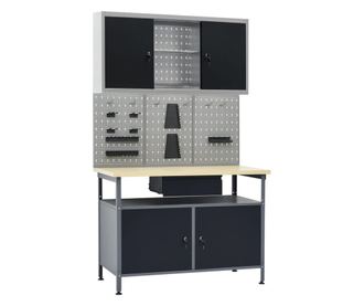 Banc de lucru cu trei panouri de perete si un dulap