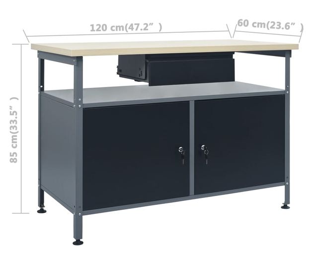 Banc de lucru cu trei panouri de perete si un dulap