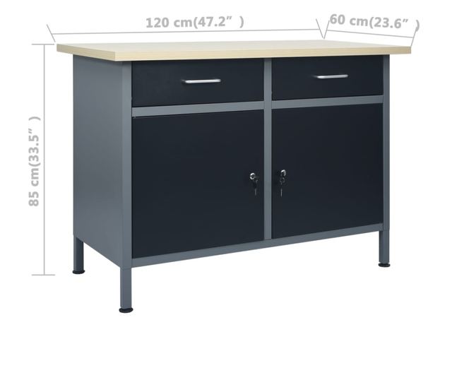 Banc de lucru cu trei panouri de perete si un dulap