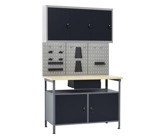 Banc de lucru cu trei panouri de perete si un dulap