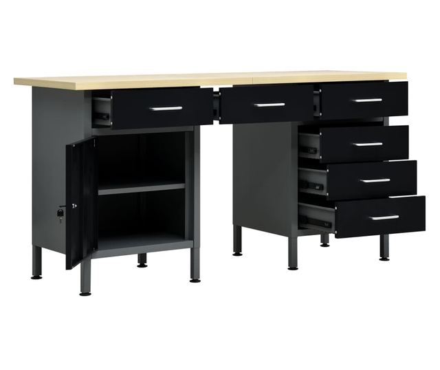 Banc de lucru, negru, 160 x 60 x 85 cm, otel