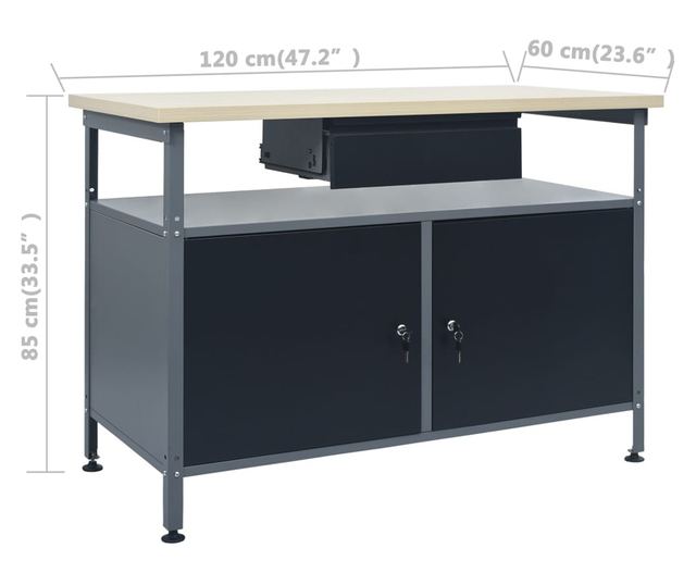 Banc de lucru, negru, 120 x 60 x 85 cm, otel