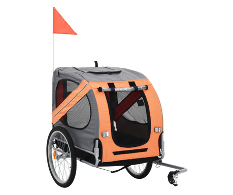 narancssárga és szürke kutyaszállító kerékpár-utánfutó