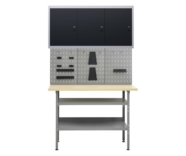 Banc de lucru cu trei panouri de perete si un dulap